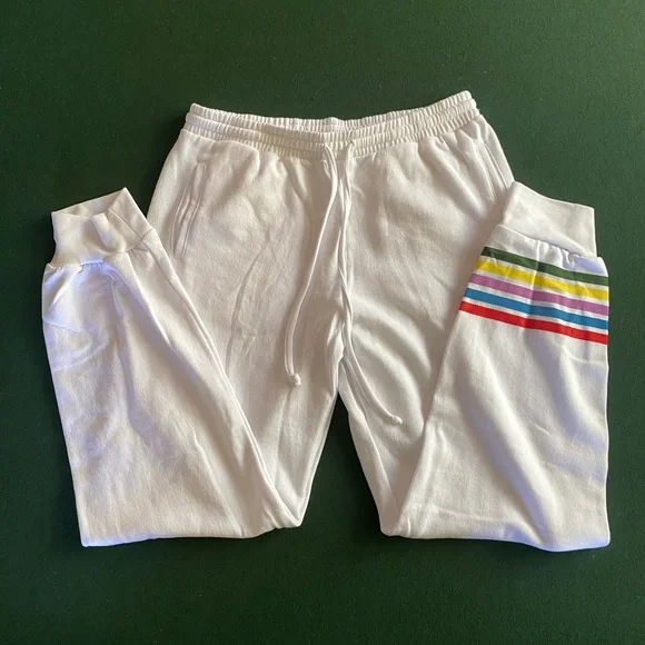 White Sub_urban Riot Laguna Rainbow Stripe Sweatpants NWT - Picture 3 of 5